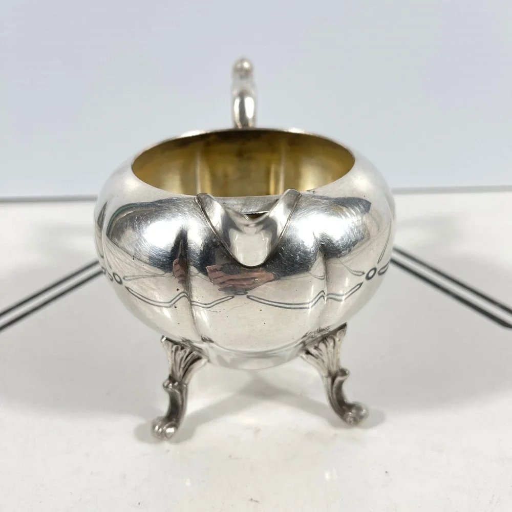 Sheridan Silver on Copper‎ Footed Creamer Pitcher Etched Melon Design